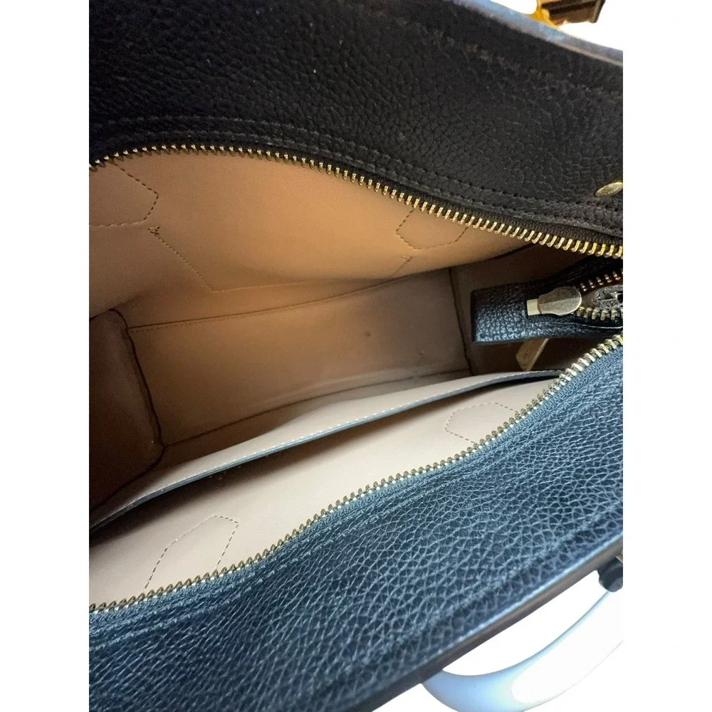 Michael Kors Black Pebbled‎ Leather Studded Satchel Gold Hardware Moto Medium